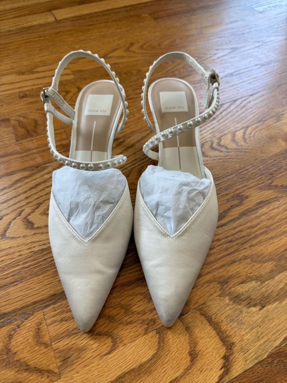 Dolce Vita Kamra Satin Pearl-Ankle Pointed Slingbacks